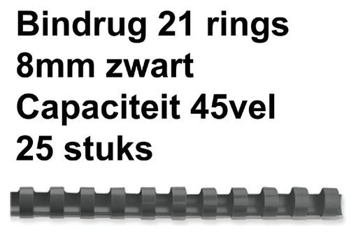 Bindrug GBC 8mm 21rings A4 zwart 25stuks