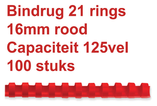 Bindrug GBC 16mm 21rings A4 rood 100stuks