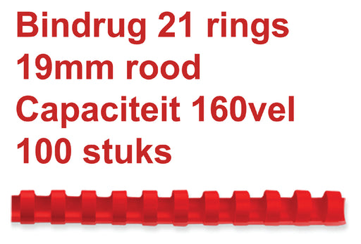 Bindrug GBC 19mm 21rings A4 rood 100stuks