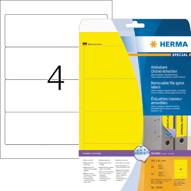 Rugetiket Herma breed 61x192mm verwijderbaar geel