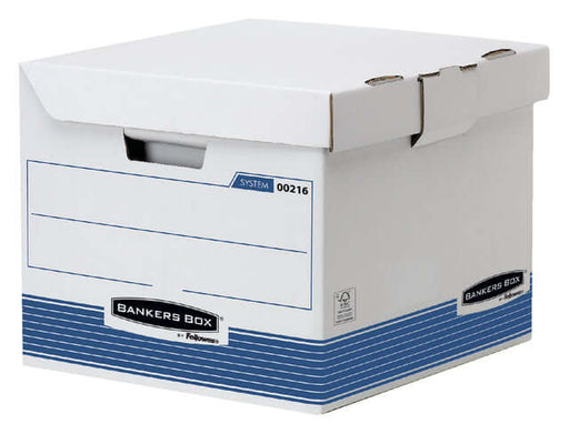 Archiefdoos Bankers Box System flip top kubus wit blauw (per 10 stuks)