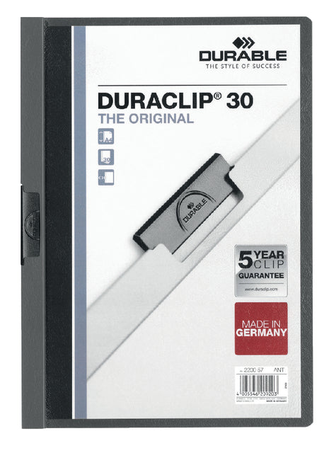 Klemmap Durable Duraclip A4 3mm 30 vellen antraciet/grijs (per 25 stuks)