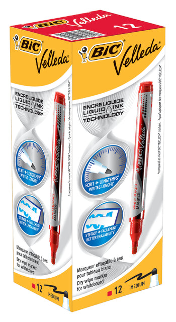 Viltstift Bic Liquid whiteboard rond rood medium (per 12 stuks)