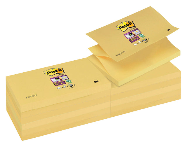 Memoblok 3M Post-it Z-Note S350 Super Sticky 76x127mm geel (per 12 stuks)