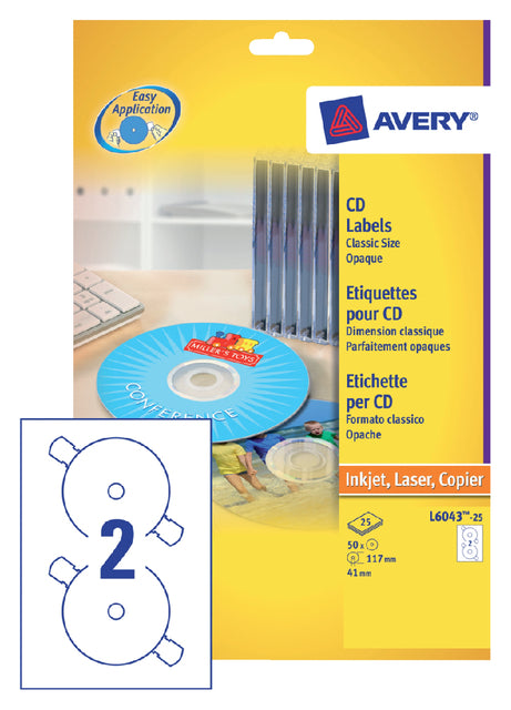 Etiket Avery L6043-25 CD wit 50stuks