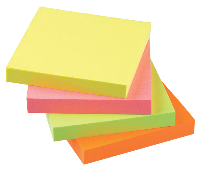 Memoblok Quantore 76x76mm neon kleuren assorti 4 kleuren