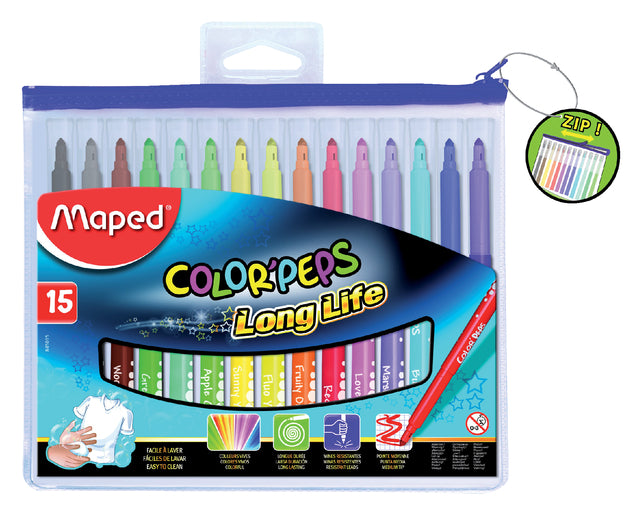 Viltstift Maped Color'peps in etui met rits 15stuks assorti