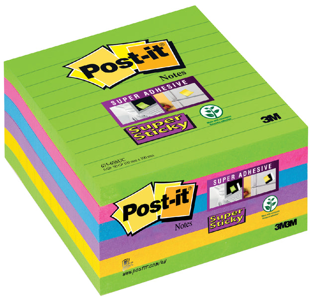 Memoblok 3M Post-it 675 Super Sticky 101x101mm lijn ultra assorti
