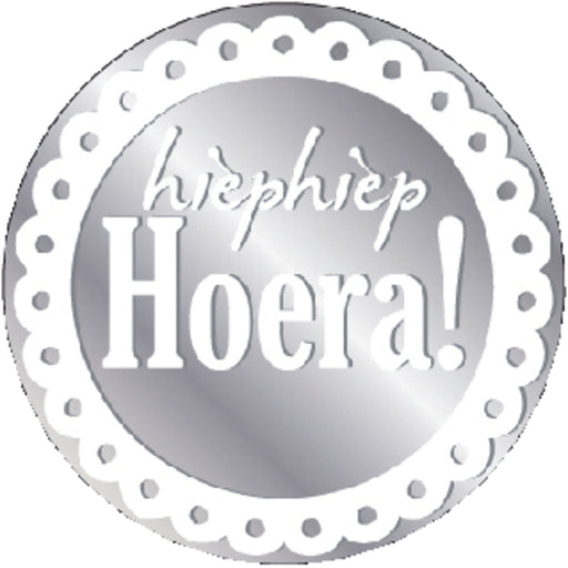 Etiket Haza Hiep Hiep Hoera zilver/wit