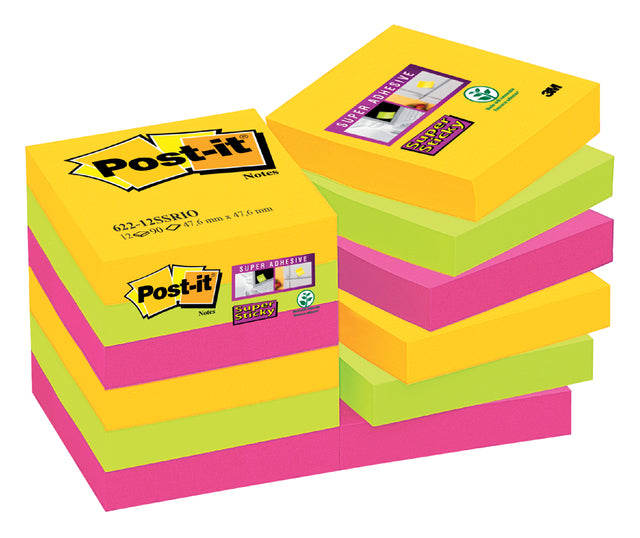 Memoblok 3M Post-it 622 Super Sticky 47.6x47.6mm Rio