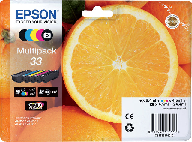 Inktcartridge Epson 33 T3337 2x zwart + 3 kleuren