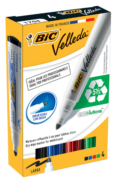 Viltstift Bic 1704 whiteboard rond assorti 1.4mm set à 4st