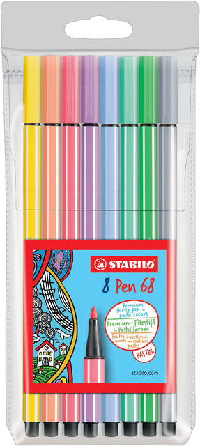 Viltstift STABILO Pen 68 pastel etui à 8 kleuren