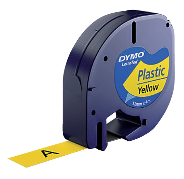 Labeltape Dymo Letratag 91202 plastic 12mm zwart op geel