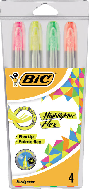Markeerstift Bic flex ass blister à 4 kleuren