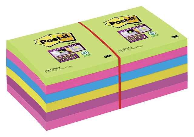 Memoblok 3M Post-it 654 Super Sticky 76x76mm rainbow 90 vel