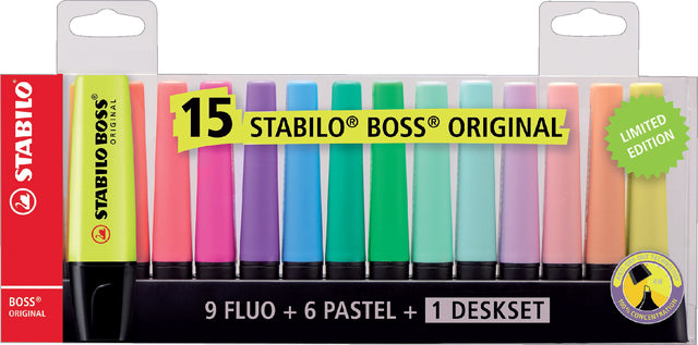 Markeerstift STABILO Boss Original deskset à 15 kleuren