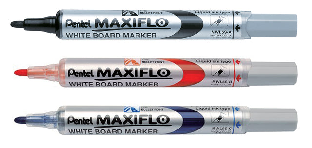 Viltstift Pentel MWL5 Maxiflo whiteboard zwart 1mm (per 12 stuks)
