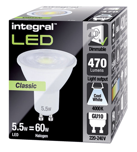 Ledlamp Integral GU10 5,5W 4000K koel licht 470lumen