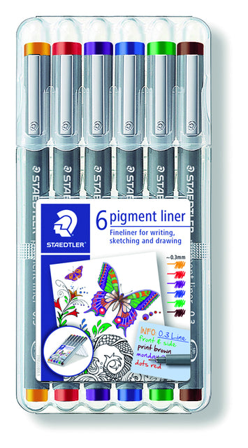 Fineliner Staedtler Pigment 308 0.3mm set à 6st assorti