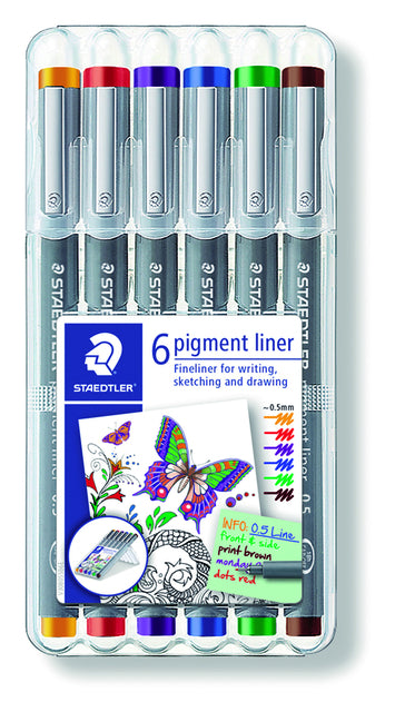 Fineliner Staedtler Pigment 308 assorti 0.5mm set à 6st assorti