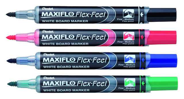 Viltstift Pentel MWL5SBF Maxiflo whiteboard zwart 1-5mm (per 12 stuks)