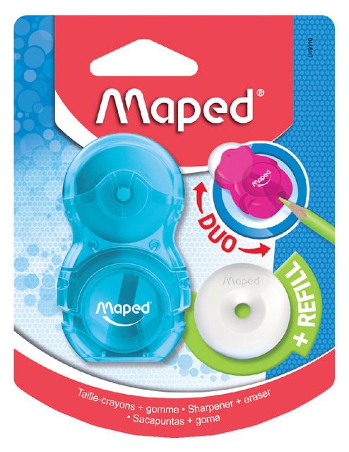 Puntenslijper/gum Maped Loopy blister assorti (per 24 stuks)