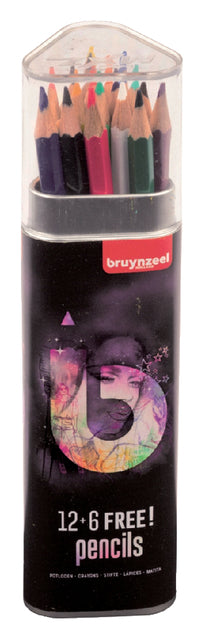 Kleurpotloden Bruynzeel Teens 12+6stuks roze blik assorti