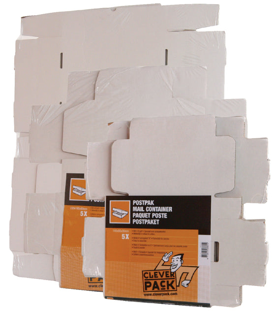 Postpakket CleverPack golfkarton 220x160x90mm wit 5stuks