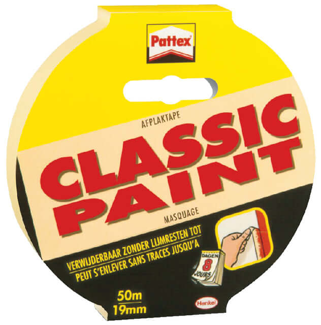 Afplaktape Pattex Classic 19mmx50m creme (per 12 stuks)
