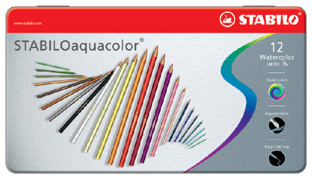 Kleurpotloden STABILO aquacolor 1612 blik à 12 kleuren