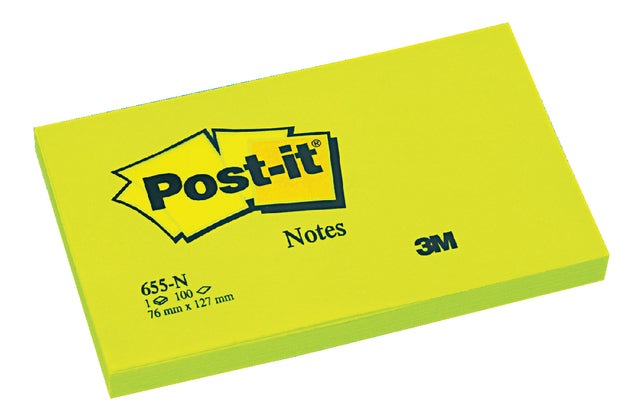 Memoblok 3M Post-it 655 76x127mm neon groen