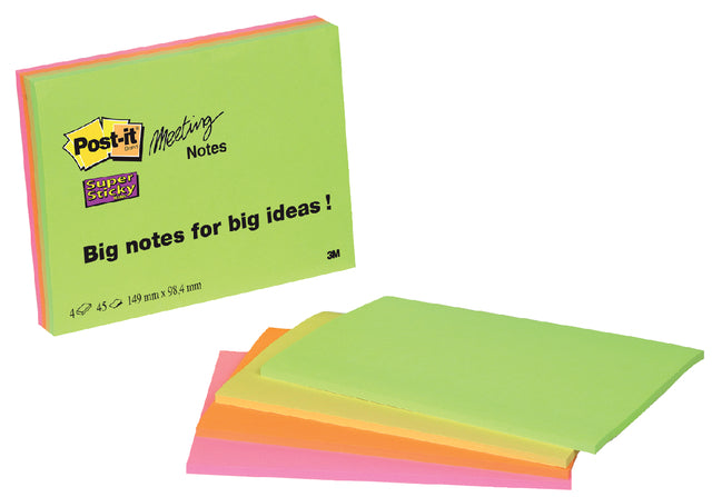 Memoblok 3M Post-it 6445 Super Sticky 152x101mm assorti