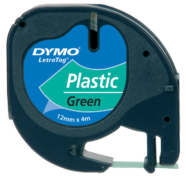 Labeltape Dymo Letratag 91204 plastic 12mm zwart op groen