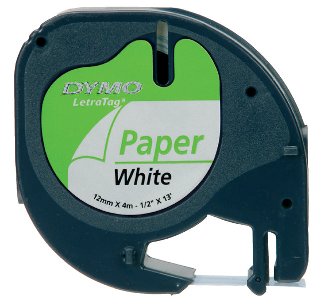 Labeltape Dymo Letratag 91200 papier 12mm zwart op wit