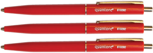 Balpen Quantore drukknop met metalen clip rood medium (per 50 stuks)