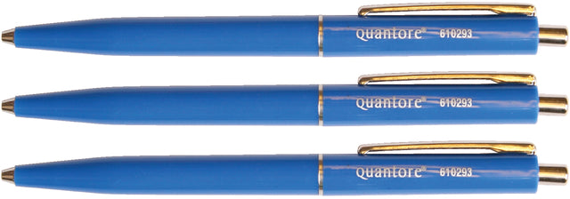 Balpen Quantore drukknop met metalen clip blauw medium (per 50 stuks)