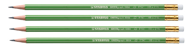 Potlood STABILO Greengraph 6004 HB met gumtip (per 12 stuks)